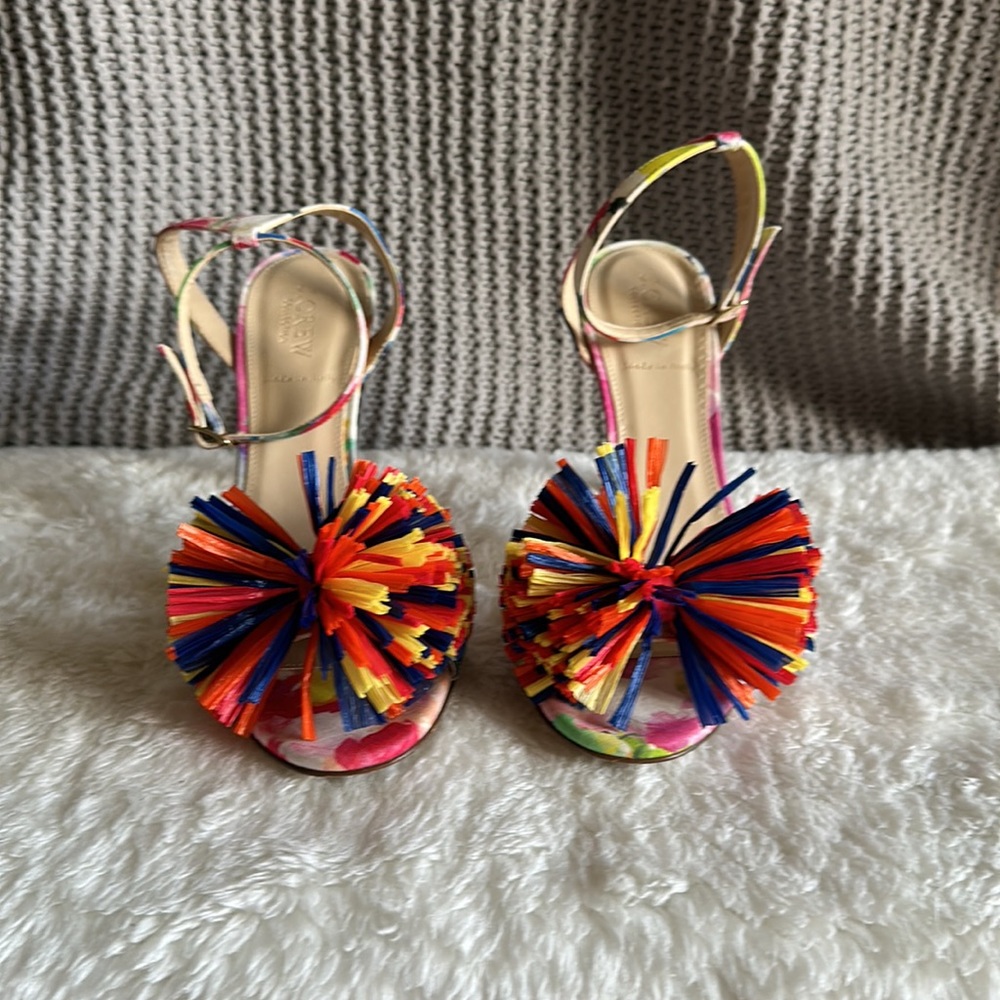 JCrew Collection multi-color sandals with raffia bow